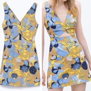 ZARA TRF Floral Printed Cutout Retro Mini Cotton Dress Small